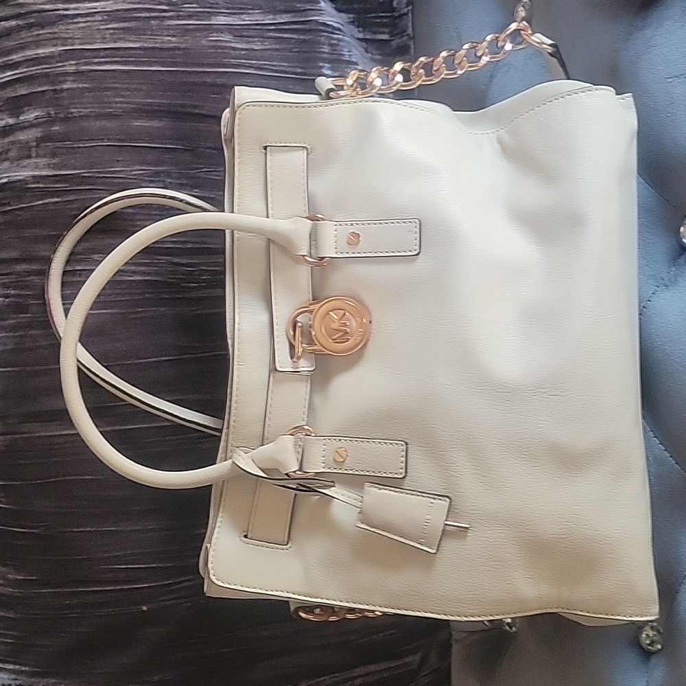 RARE Michael Kors Hamilton Bag Cream Beige with Rose Gold Accents